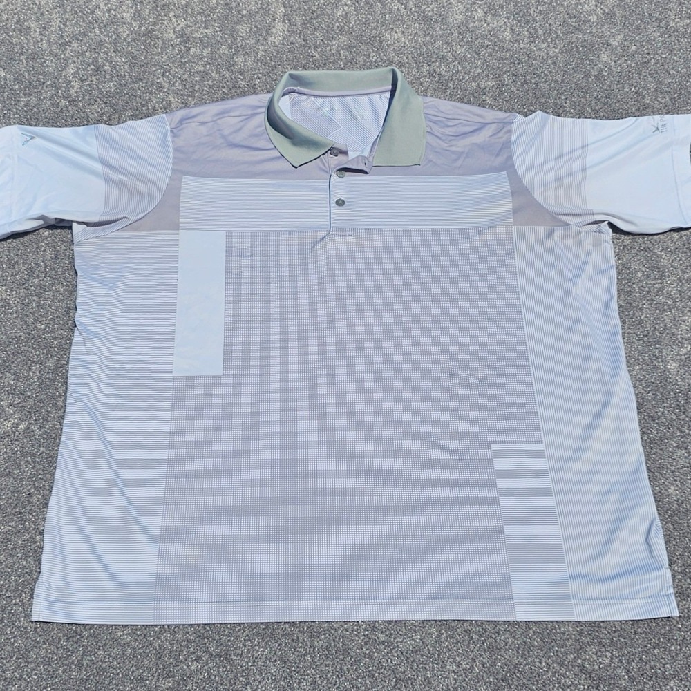 Antigua Polo Shirt Mens XXL‎ Gray Striped Performance Golf The Preserve Dadcore